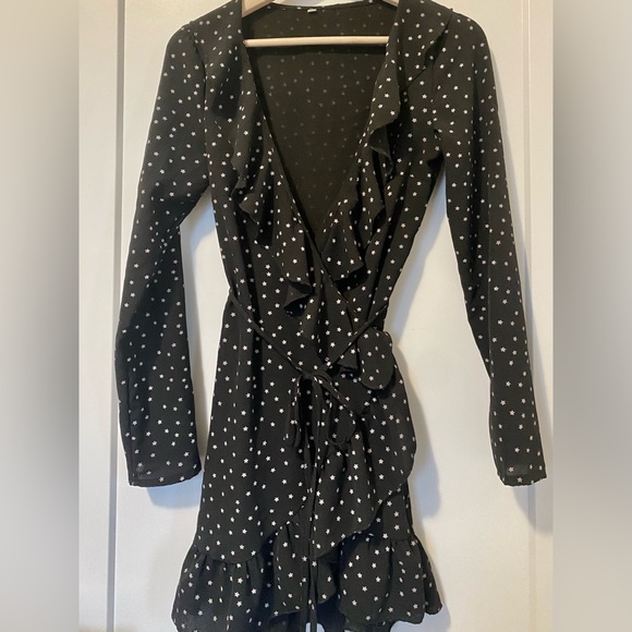 Black Star Polka Dot Wrap Dress - Picture 1 of 1